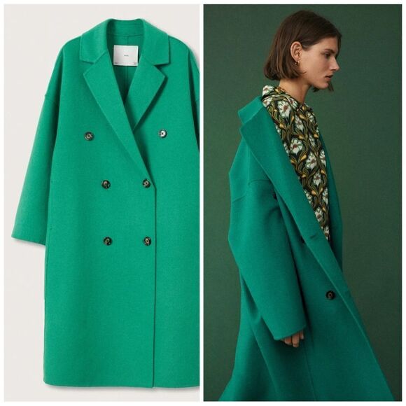 Mango Handmade Wool Blend Coat Green - Picture 1 of 9